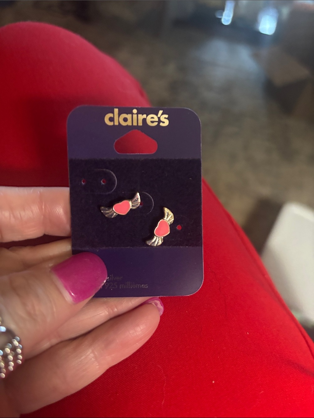 Claire's Pink Heart Wing Silver-Tone Stud Earrings